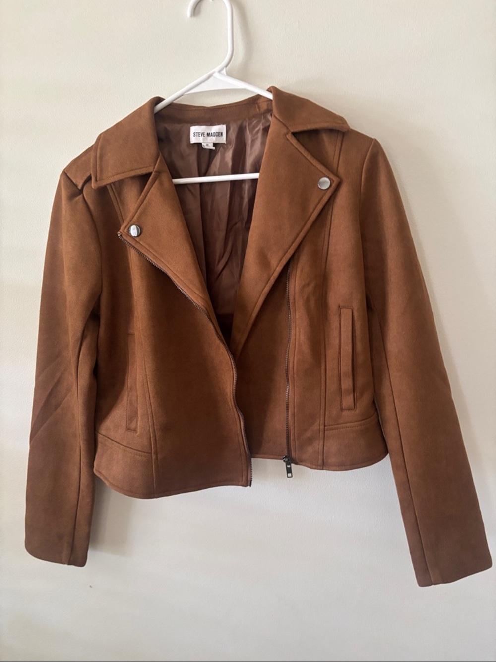 Steve Madden Cognac Brown Faux Suede Moto Jacket